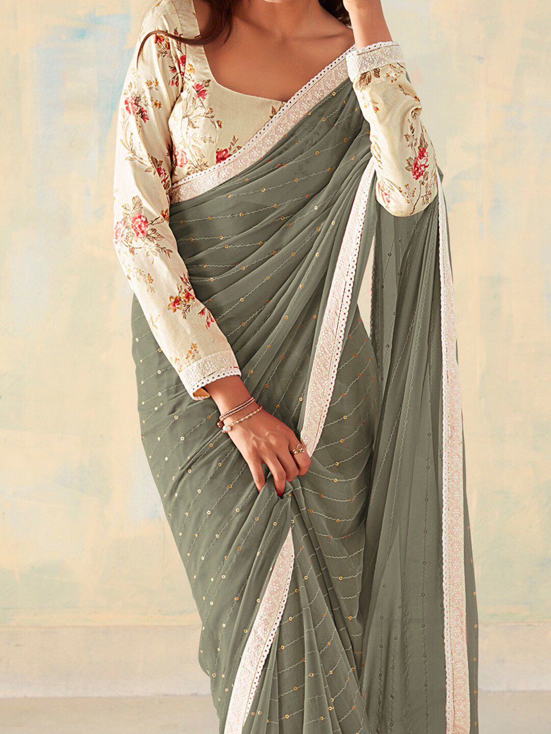 Saree mall Embellished Embroidered Pure Georgette Sarees