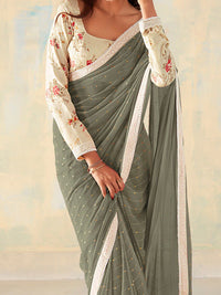 Saree mall Embellished Embroidered Pure Georgette Sarees