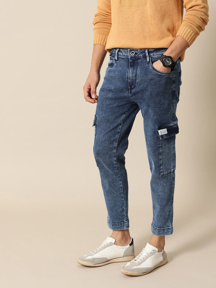 Mr Bowerbird Men Tapered Fit Heavy Fade Stretchable Cargo Style Mid-Rise Jeans