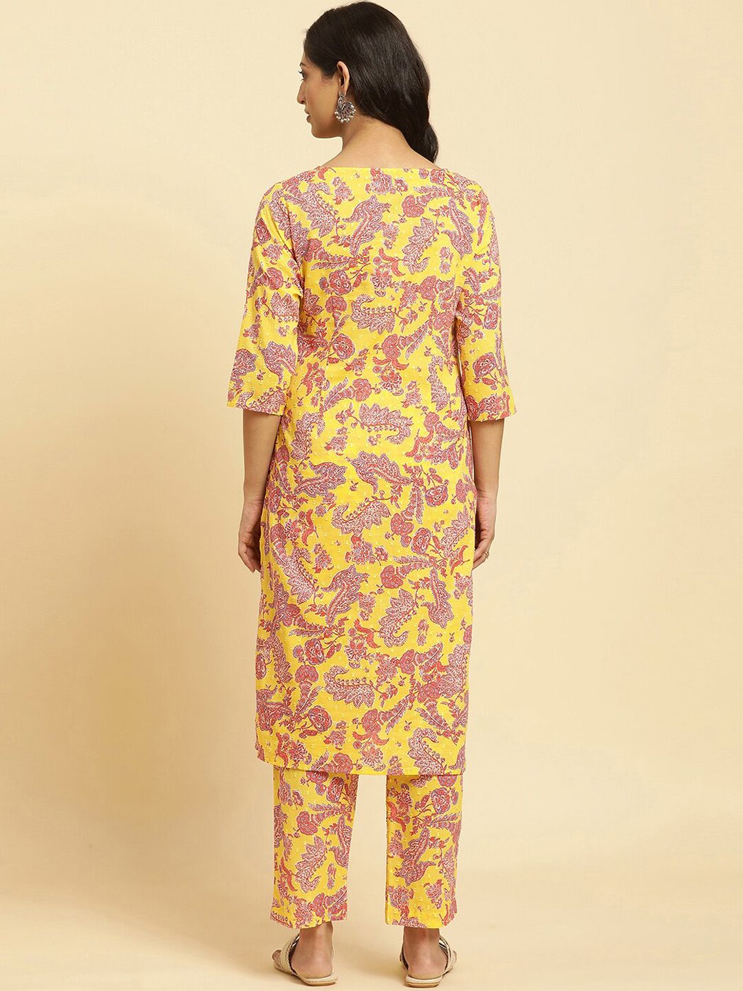 W Floral Printed Regular Pure Cotton Kurta with Trousers