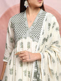 Vishudh Cream-Coloured Ethnic Motifs Printed Pure Cotton Kurta with Trousers & Dupatta