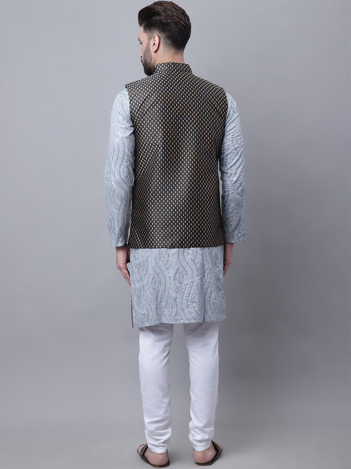 SOJANYA Ethnic Motifs Embroidered Regular Sequinned Kurta With Pyjamas & Nehru Jacket