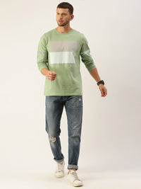 DILLINGER Men Green  Grey Colourblocked Round Neck Pure Cotton T-shirt