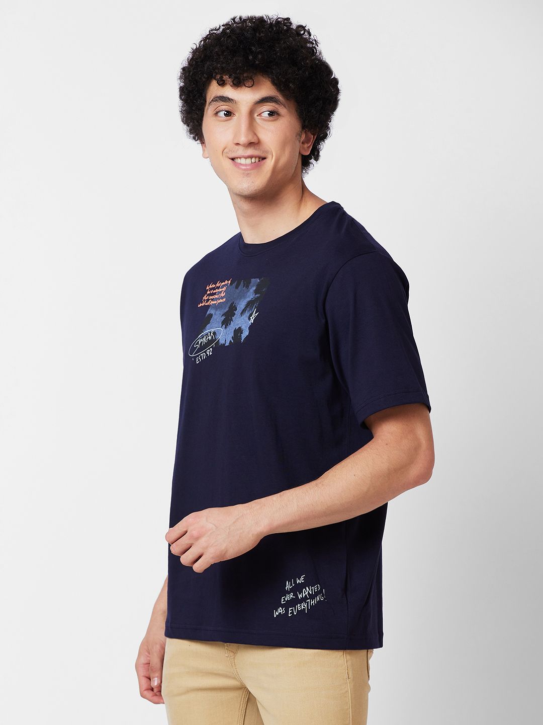 SPYKAR Graphic Printed Relaxed Fit Drop-Shoulder Sleeves Casual T-shirt
