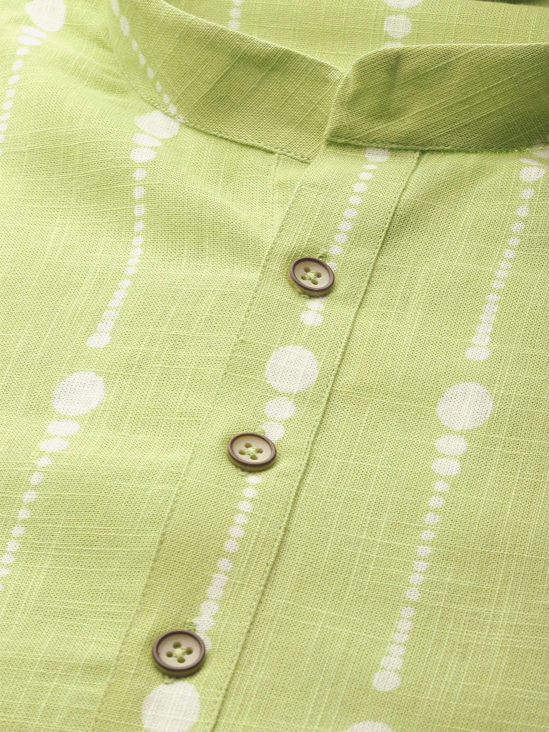 See Designs Men Lime Green & White Printed Pure Cotton Straight Kurta