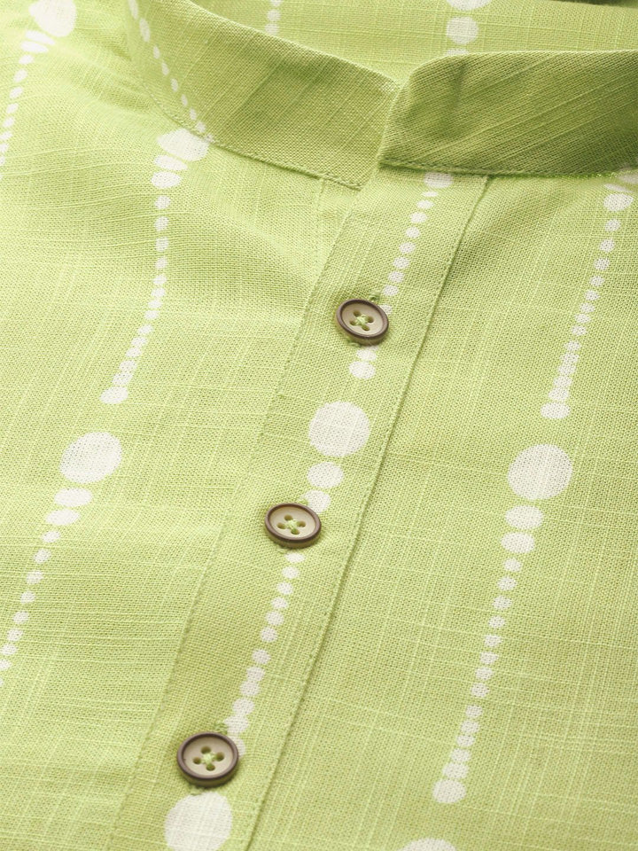See Designs Men Lime Green & White Printed Pure Cotton Straight Kurta