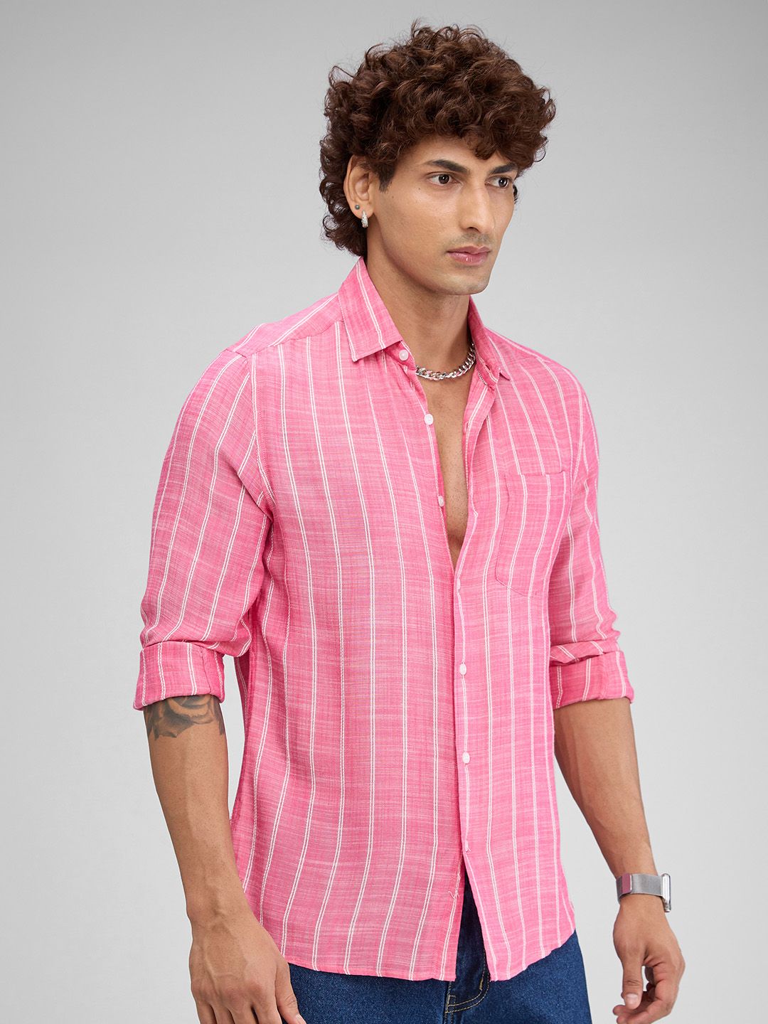 VASTRADO Men Classic Slim Fit Vertical Striped Casual Shirt