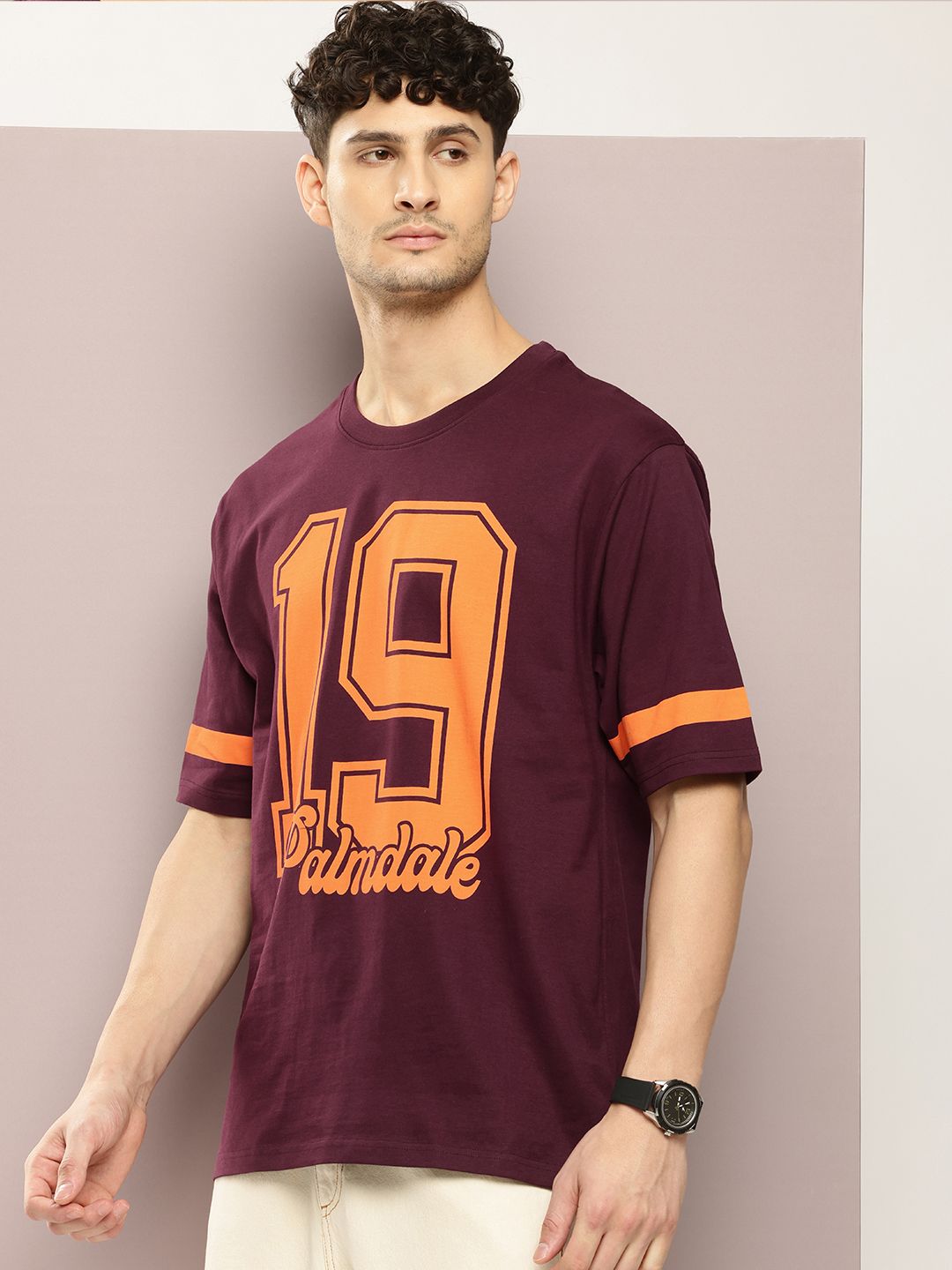DILLINGER Men Typography Printed Drop-Shoulder Sleeves Oversized Pure Cotton T-shirt