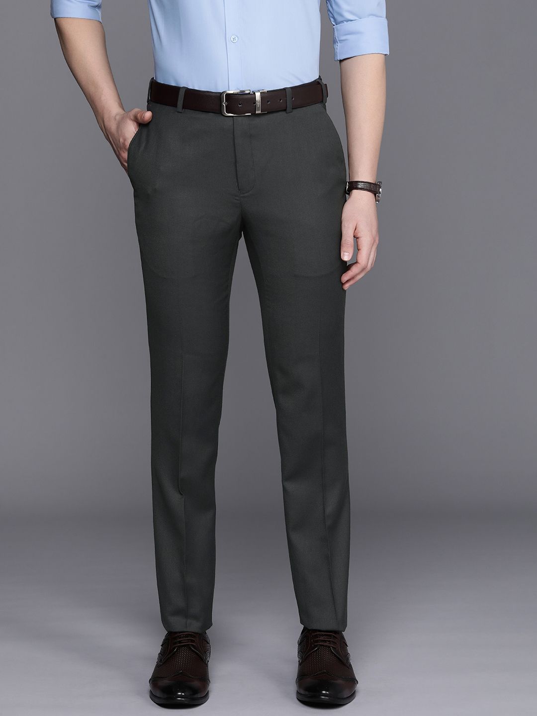 Raymond Men Textured Slim Fit Formal Trousers