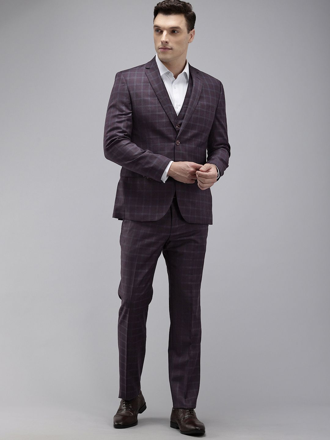 Park Avenue Checked Super Slim Fit Notched Lapel Single-Breasted Formal 3 Piece Suits