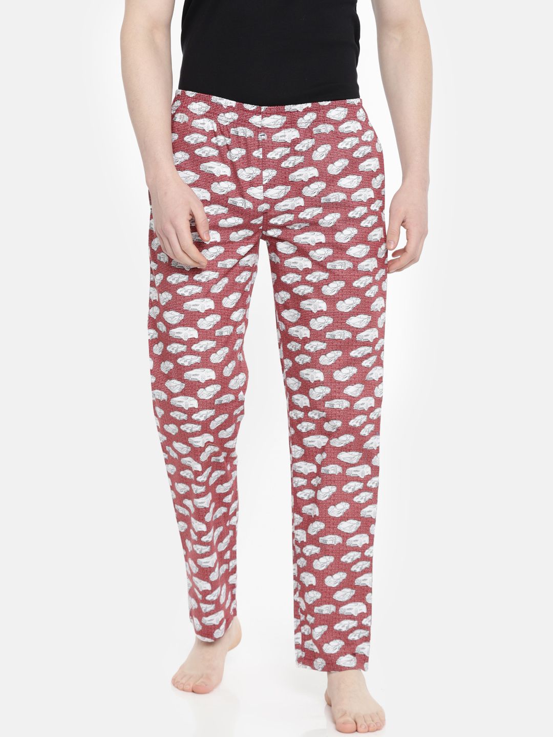 The Indian Garage Co Men Maroon & White Printed Lounge Pants SP18-LNGE03-06