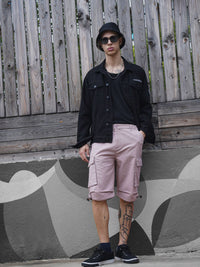 The Indian Garage Co Men Solid Cotton Relaxed Fit Cargo Shorts