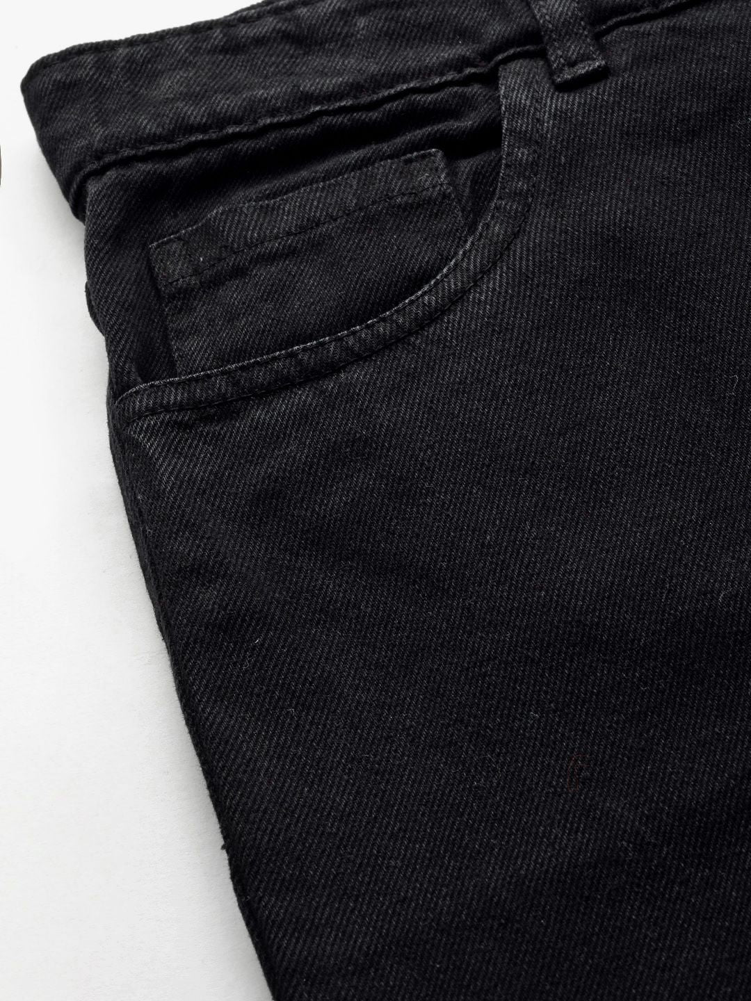 SASSAFRAS Women Black Flared High-Rise Cotton Chain Slit Jeans