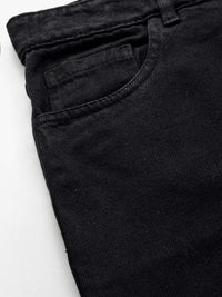 SASSAFRAS Women Black Flared High-Rise Cotton Chain Slit Jeans