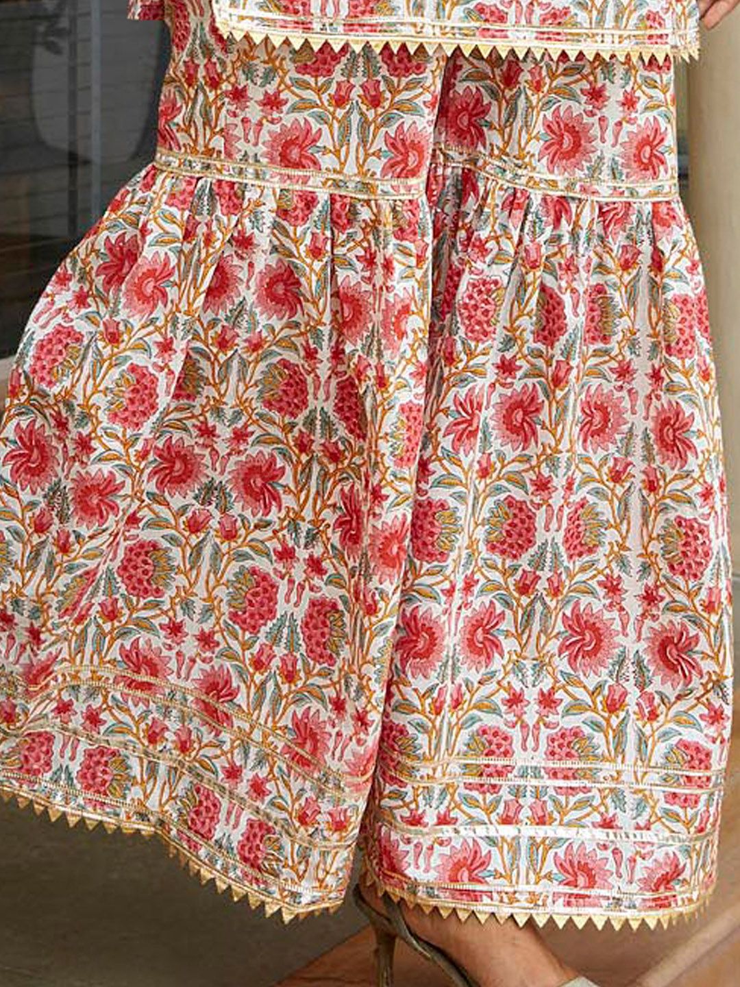 KALINI Floral Printed Gotta Patti Pure Cotton Kurta with Sharara