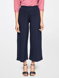 AND Women Navy Blue Solid High-Rise Culottes