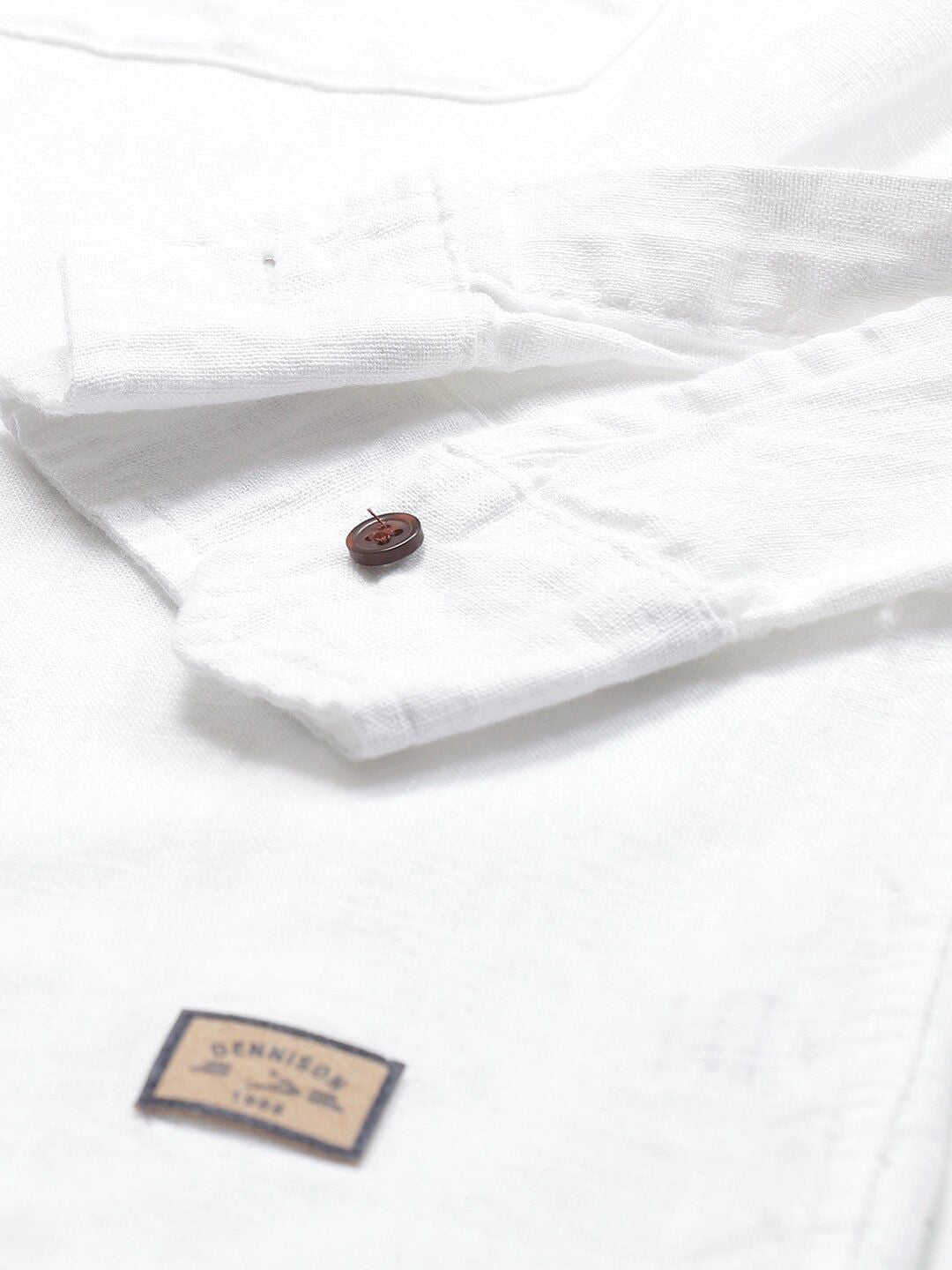 DENNISON Men White Smart Slim Fit Casual Cotton Linen Casual Shirt