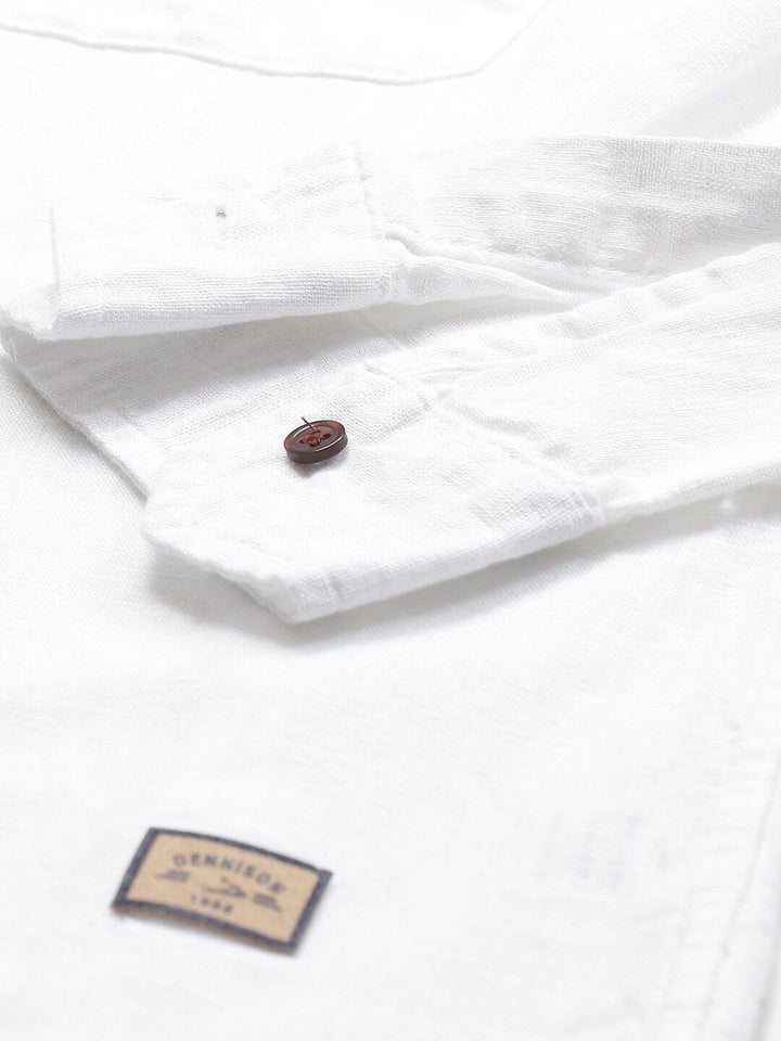DENNISON Men White Smart Slim Fit Casual Cotton Linen Casual Shirt