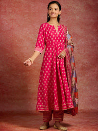 Libas Ethnic Motifs Printed Gotta Patti Pleated Anarkali Kurta & Trousers With Dupatta
