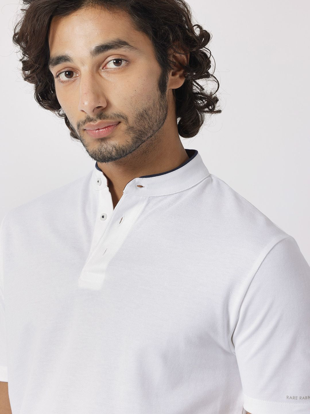 RARE RABBIT Men Barrie Mandarin Collar Cotton Slim Fit T-Shirt