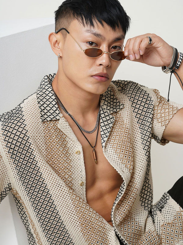 VASTRADO Men Classic Cuban Collar Multi Striped Pure Cotton Oversized Casual Shirt