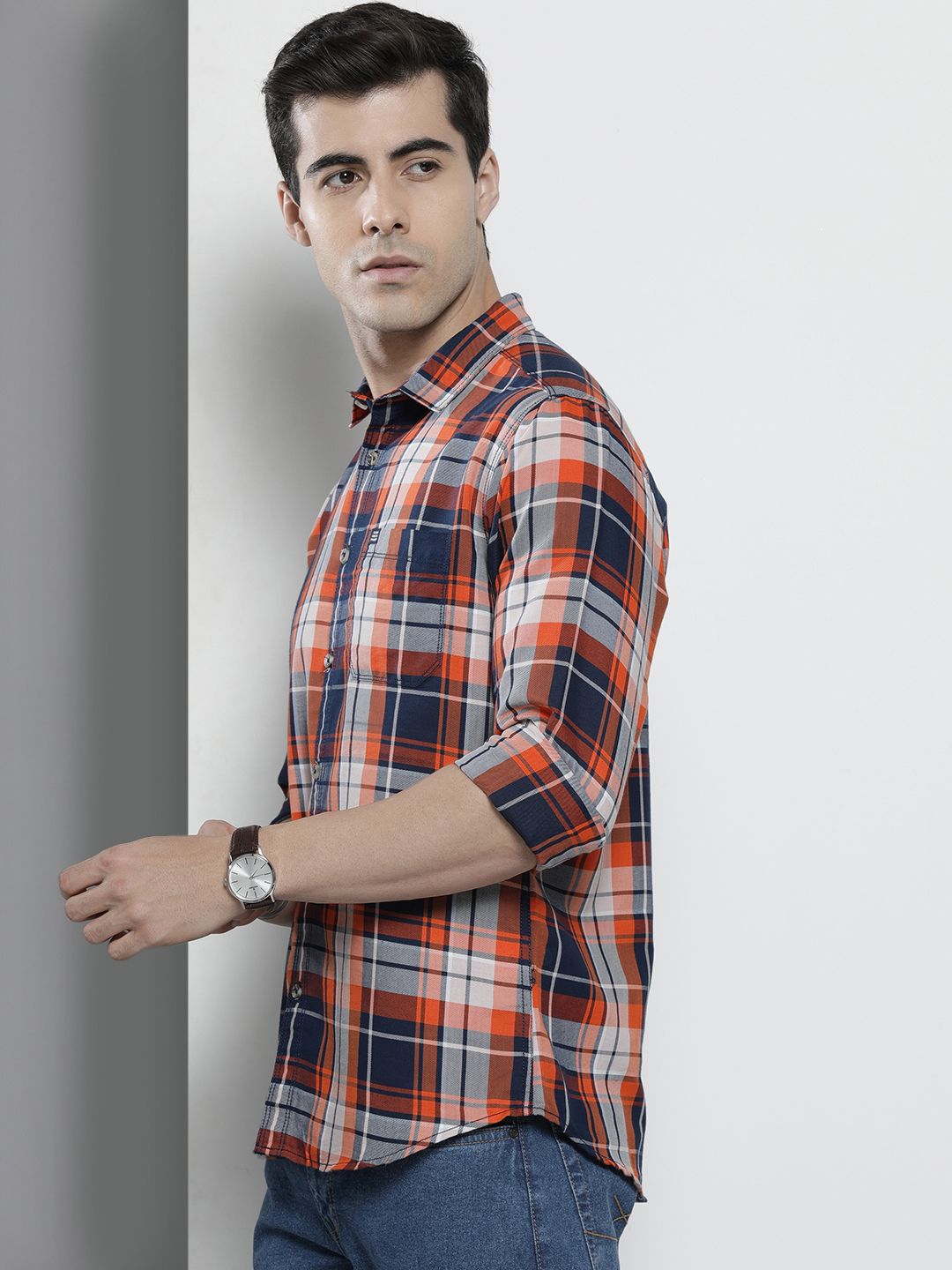 The Indian Garage Co Men Navy Blue Classic Checked Casual Shirt