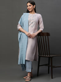AURELIA Ethnic Motifs Yoke Design Regular Thread Work Kurta With Trousers & Dupatta