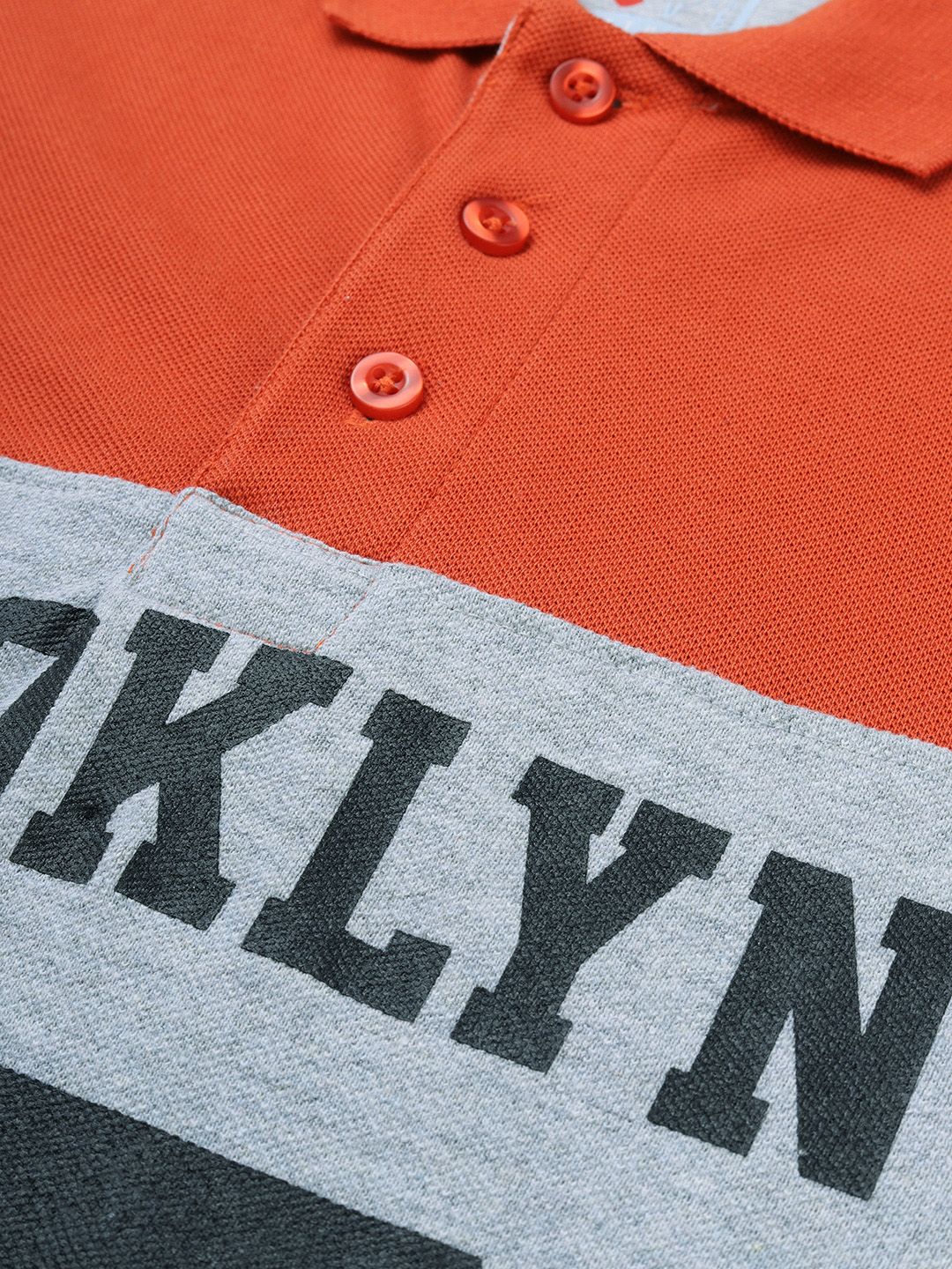 The Indian Garage Co Men Grey Melange & Orange Printed Polo Collar T-shirt