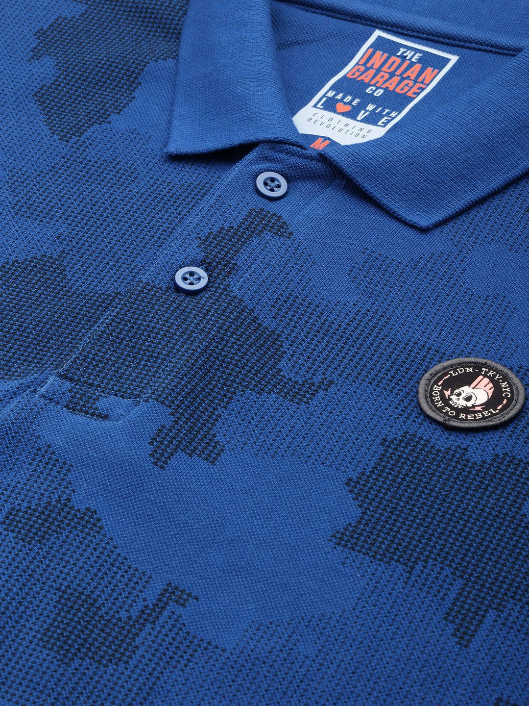 The Indian Garage Co Men Abstract Printed Polo Collar T-shirt