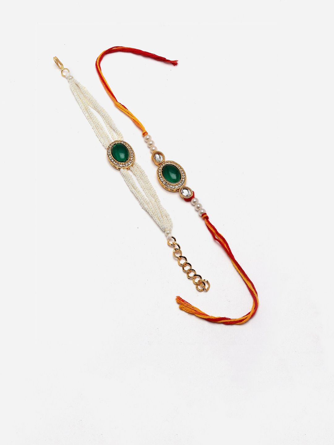 Set PANASH 2 Rakhis Bertatah Batu &amp; Manik Bersalut Emas Dengan Roli Chawal