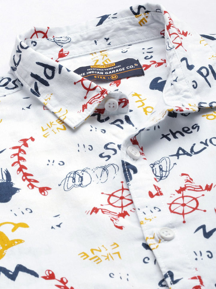 The Indian Garage Co Men White Printed Cotton Casual Shirt