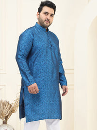 SOJANYA PLUS Men Plus Size Blue Woven Design Jacquard Straight Kurta