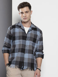 The Indian Garage Co Men Black Relaxed Fit Fringed Textured Resort Wear Shirt