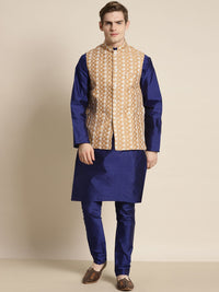 SOJANYA Lelaki Motif Etnik Biru Sulam Kurta Churidar