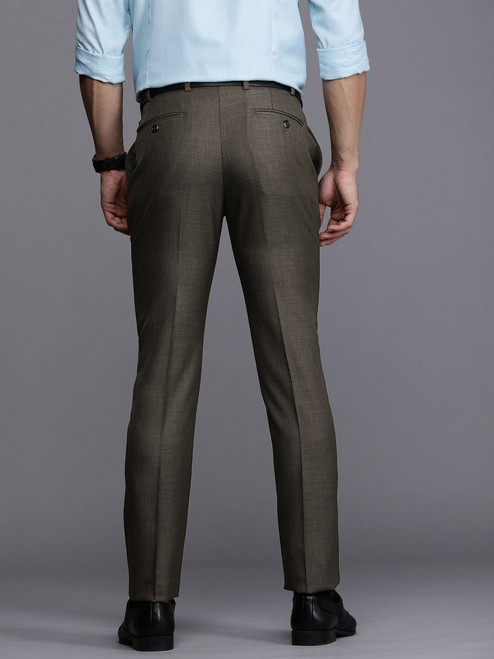 Raymond Men Olive Green Solid Slim Fit Formal Trousers
