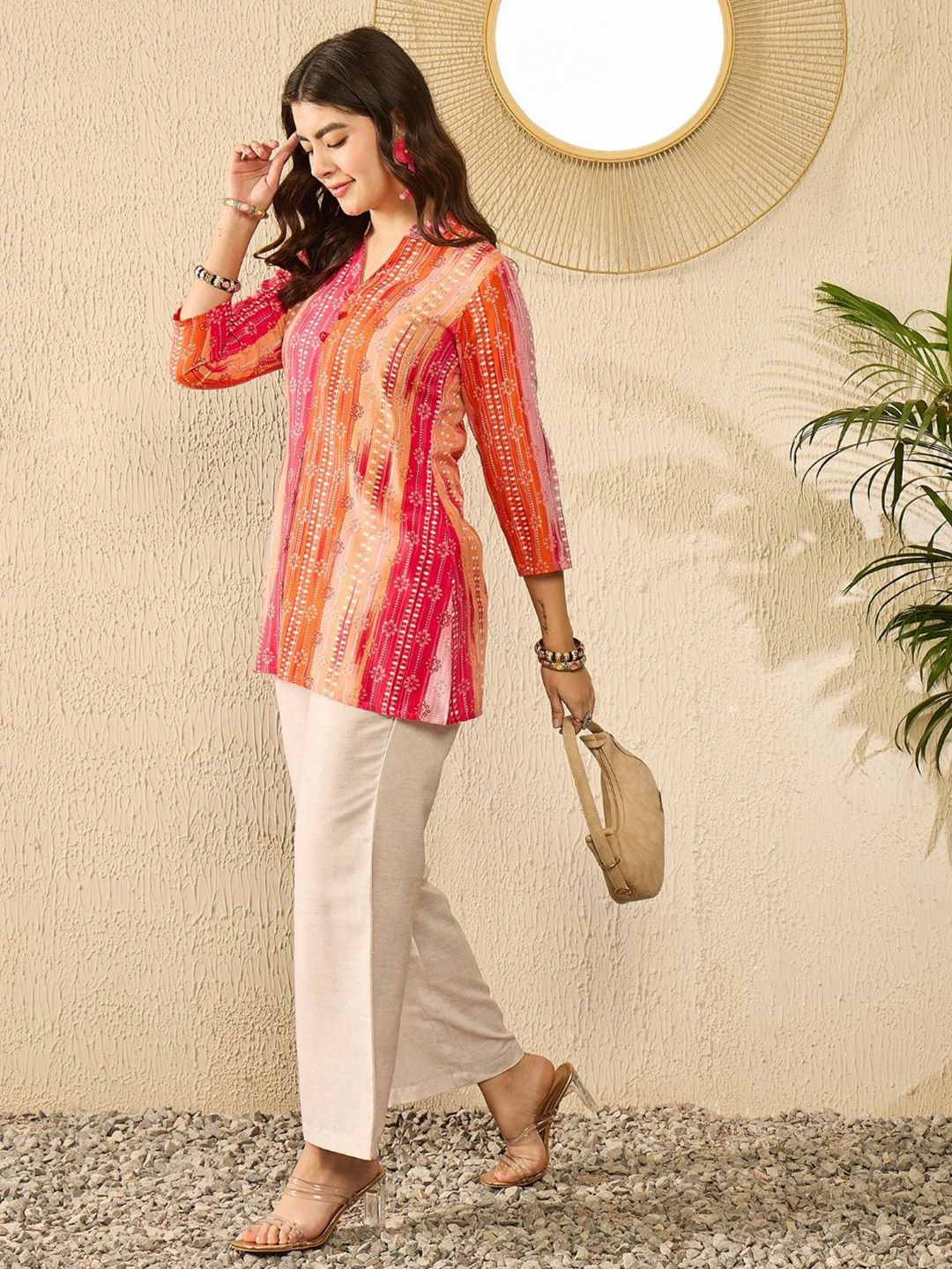 KALINI Women Floral Printed Mandarin Collar Top
