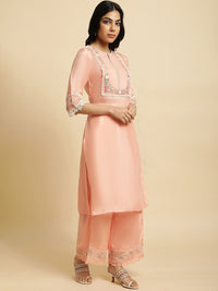 W Floral Embroidered Regular Thread Work Kurta with Palazzos & Dupatta