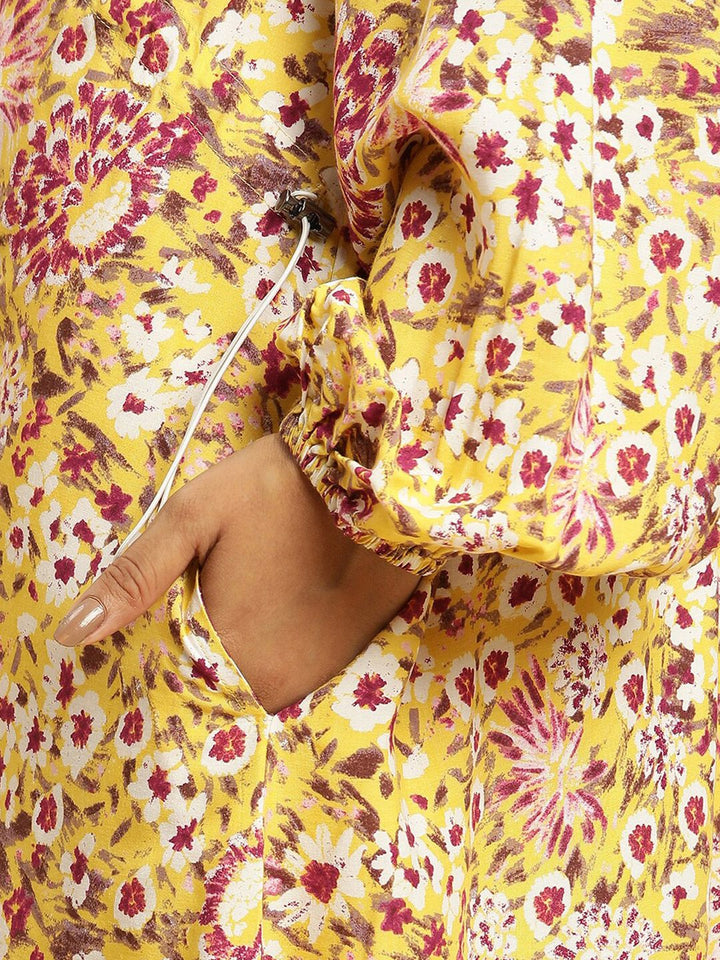 W Floral Print Puff Sleeve Maxi Dress