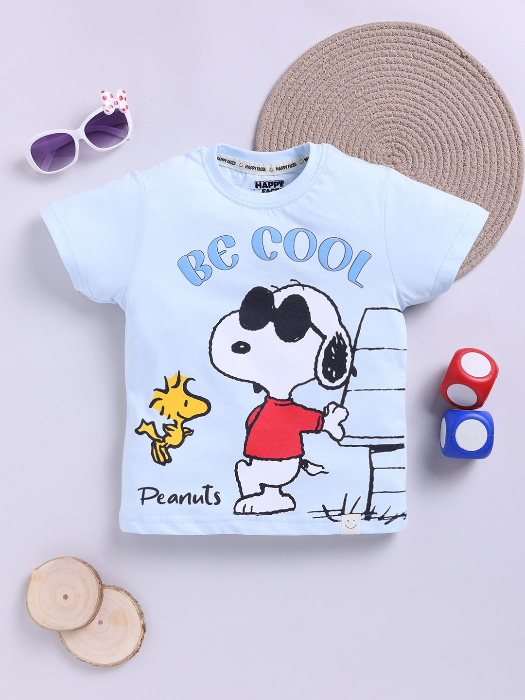 Happy Faces Boys Snoopy Printed Pure Cotton T-shirt