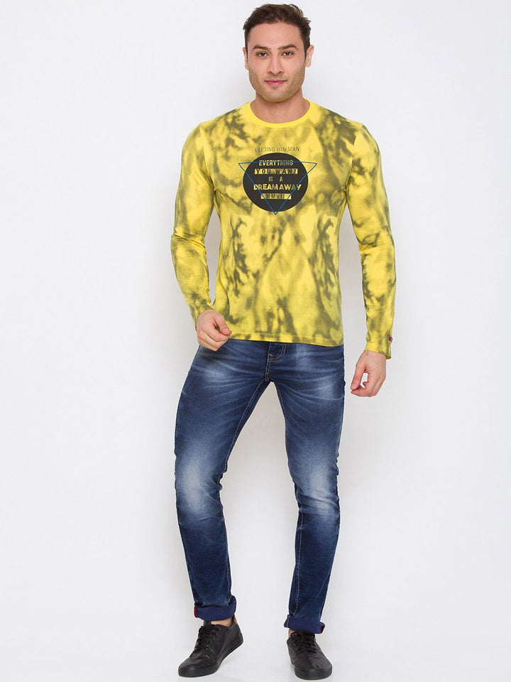 Being Human Men Yellow Printed Pure Cotton T-shirt