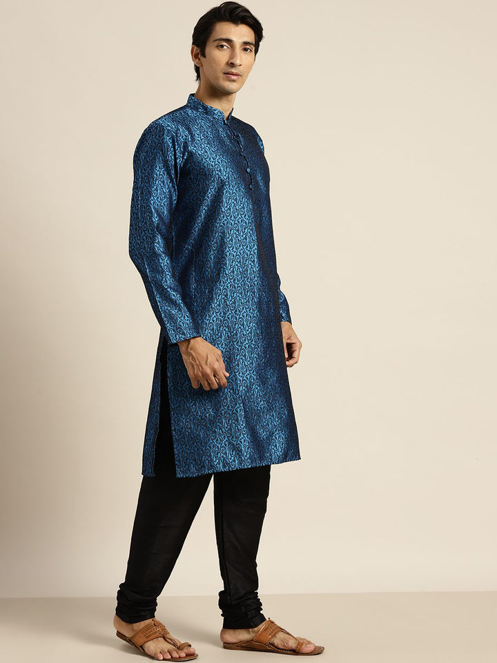 SOJANYA Kurta Tenunan Lelaki Biru & Hitam