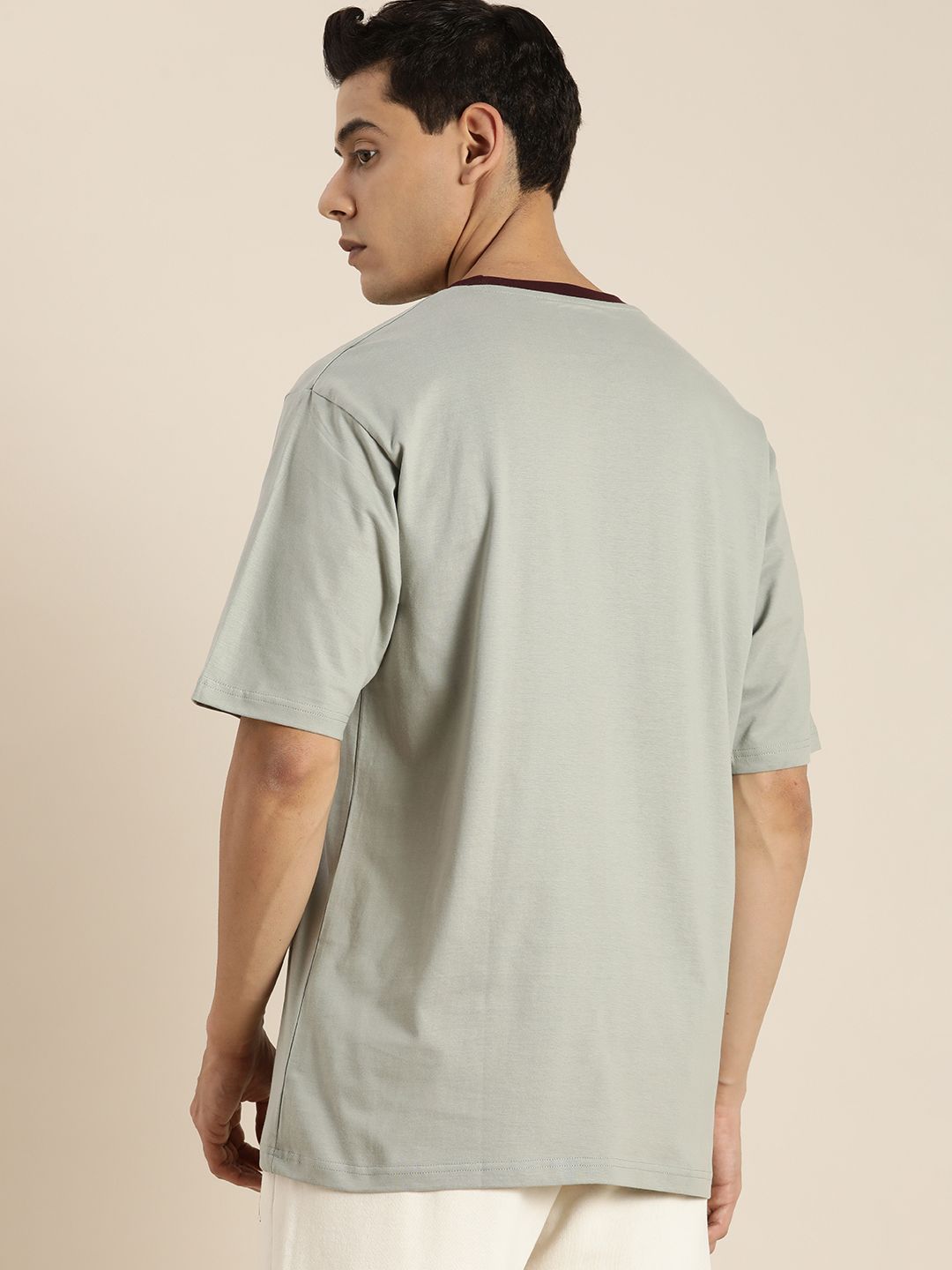 DILLINGER Men Grey & Black Sports Printed Drop-Shoulder Sleeves Pure Cotton Oversized T-shirt