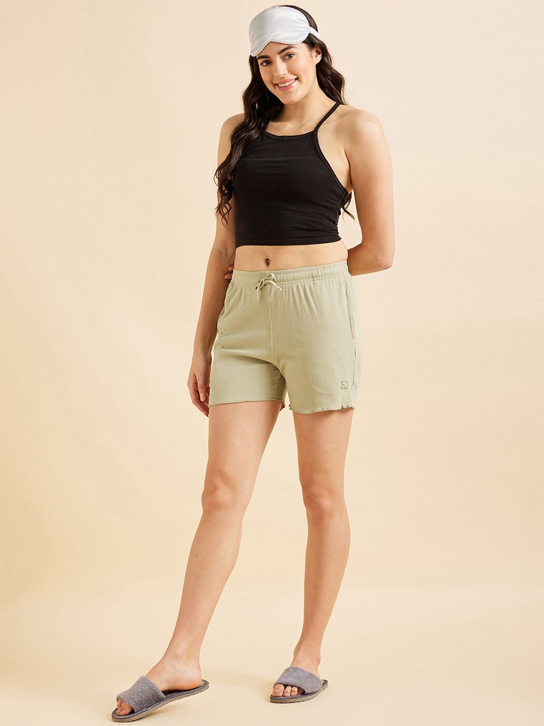 Sweet Dreams Women Green Mid-Rise Lounge Shorts