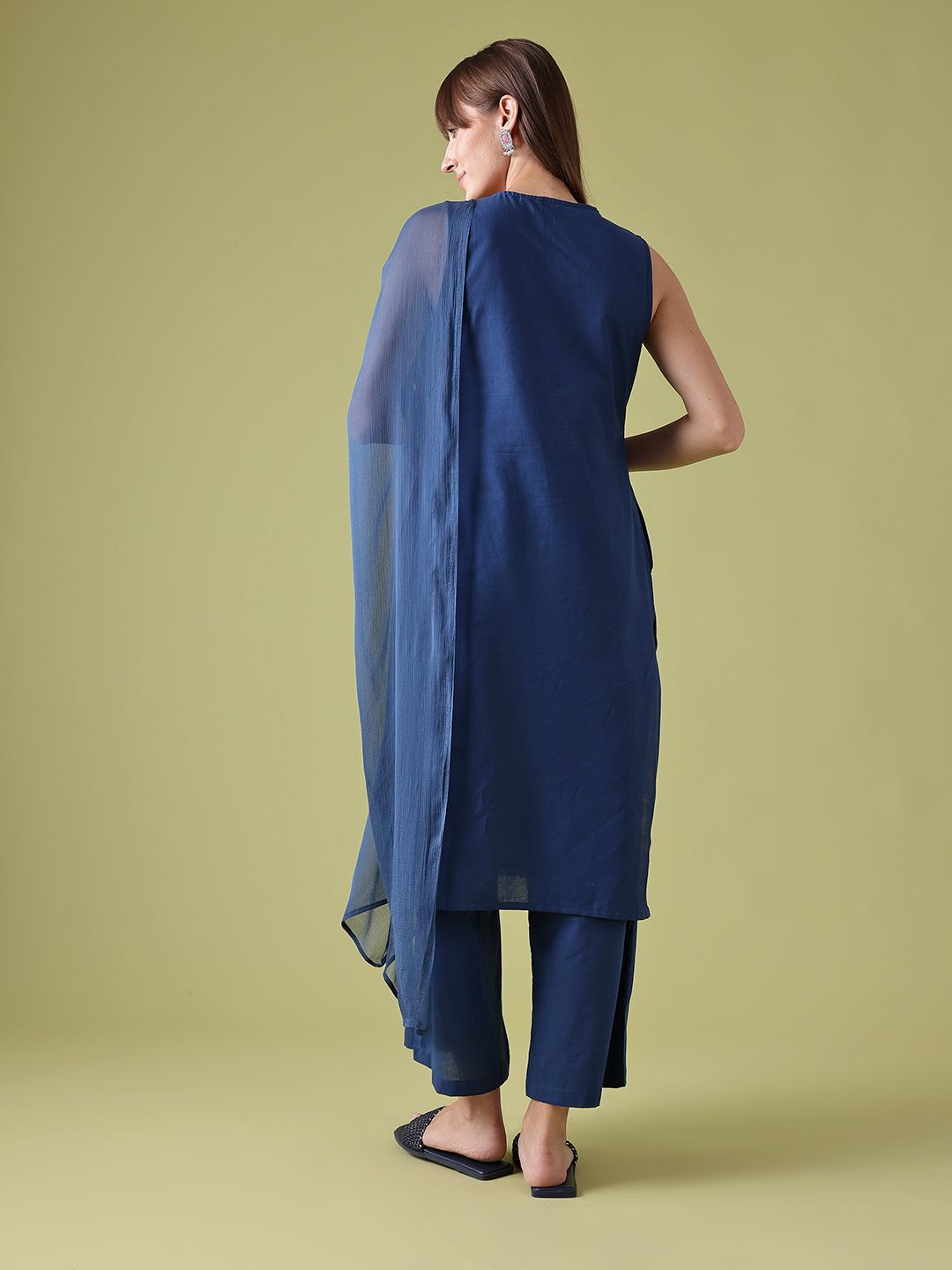 Anouk Ethnic Motifs Yoke Design Pure Cotton Kurta with Trousers & Dupatta