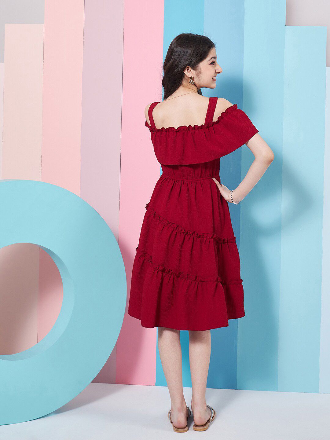 pspeaches Girls Shoulder Straps Cold-Shoulder Fit & Flare Dress