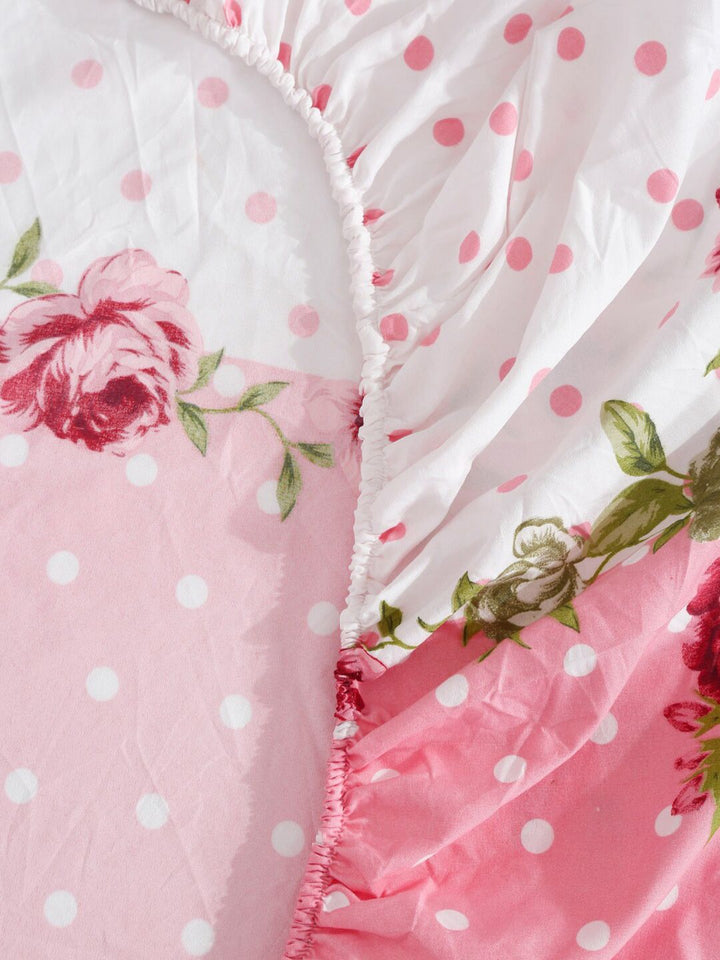 KLOTTHE Floral Print 300 TC Fitted Double King Bedsheet with 2 Pillow Covers