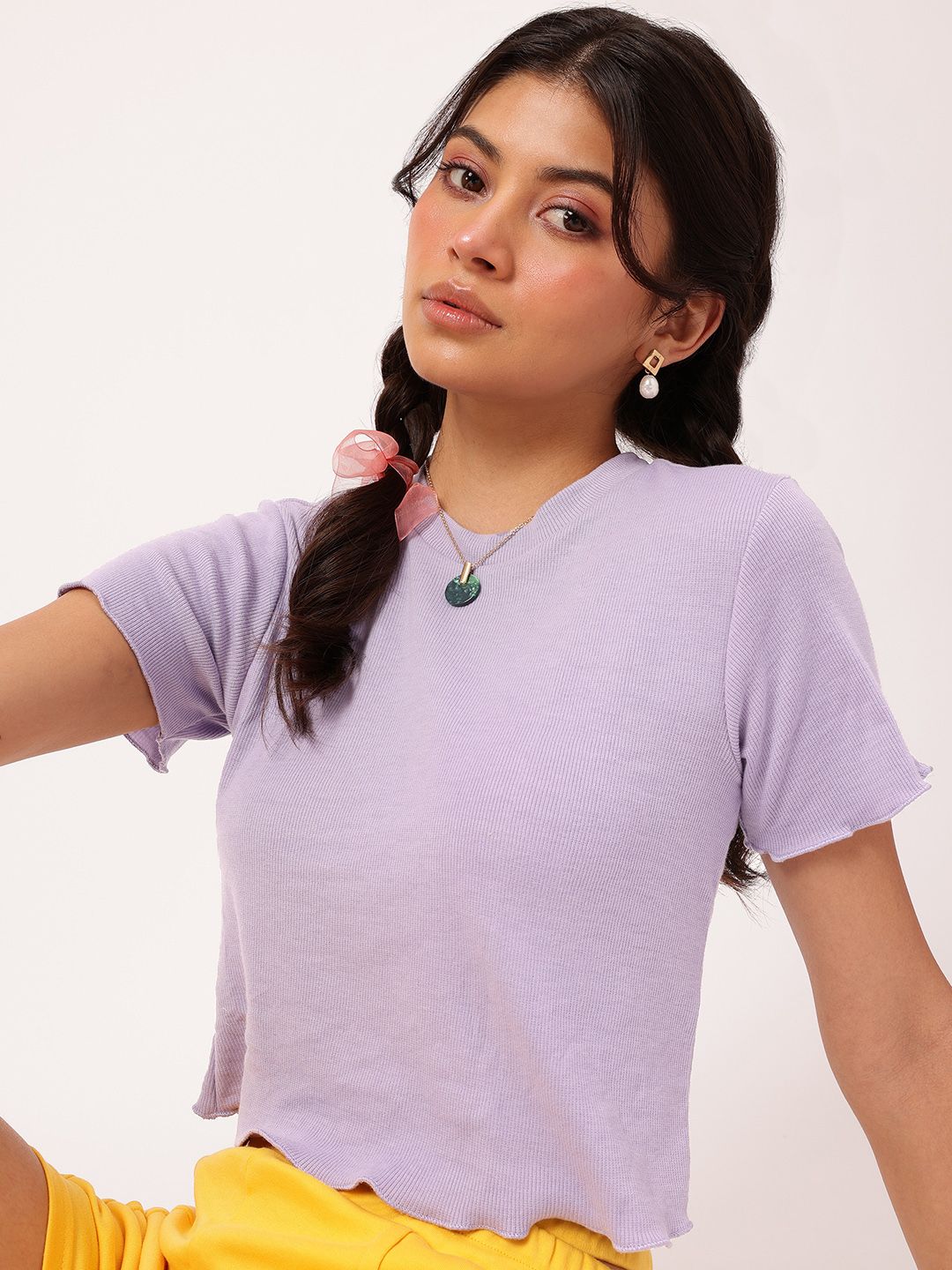 DressBerry Pastel Paradise Ribbed Lettuce Hem Top