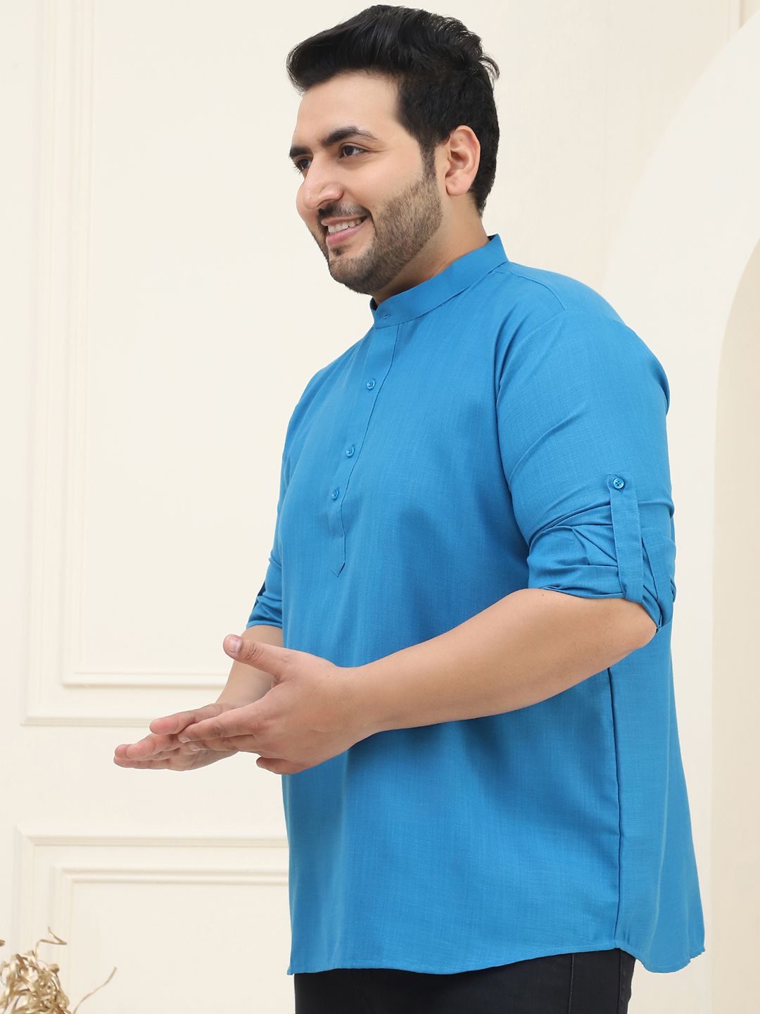 SOJANYA PLUS Men Plus Size Blue Pure Cotton Solid Straight Kurta