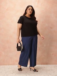 all about you Plus Size Women Crinkled Effect Mid-Rise Belted Detail Front-Pleats Trousers