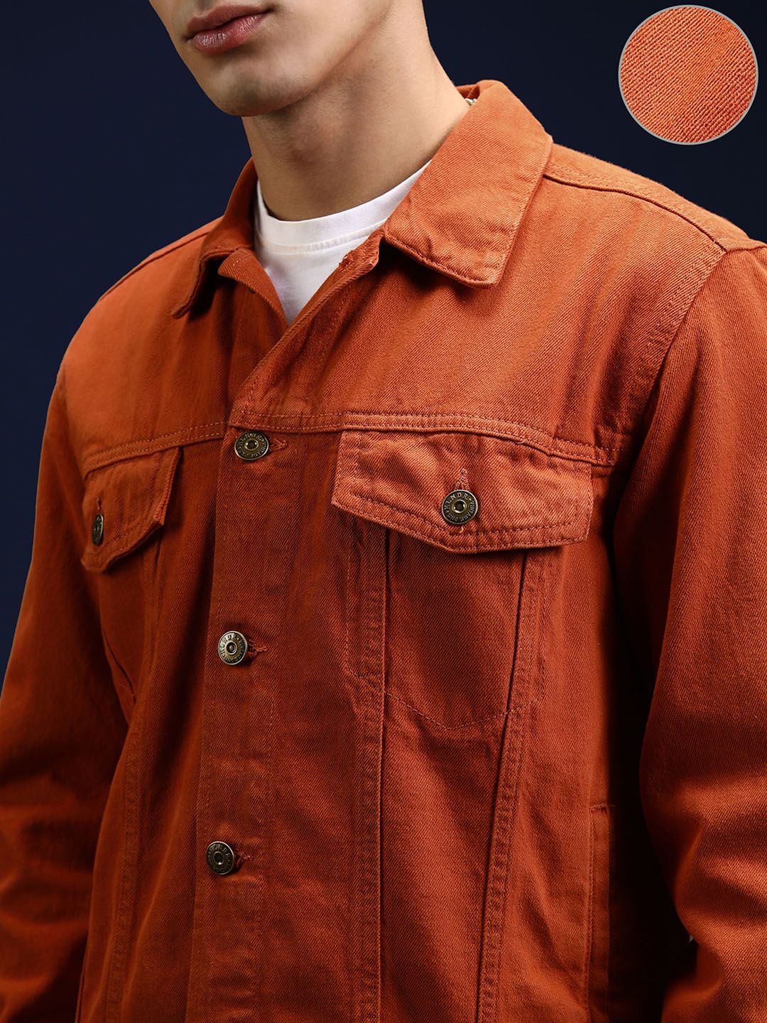HIGHLANDER Men Rust Washed Denim Jacket with Patchwork